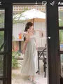Sleeveless Square Neck Plain Ruffle Maxi A-Line Dress