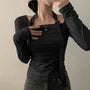 Long Sleeve Off-Shoulder Knotted Slim-Fit Crop Top