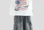 Mid Rise Washed Ruched Capri Wide Leg Cargo Jeans