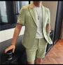 Short-Sleeve Peak Lapel Single-Breasted Plain Blazer / Mid Rise Dress Shorts / Set