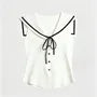 Sailor Collar Contrast Trim Tie Front Button-Up Sweater Vest