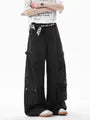 Mid Waist Plain Wide Leg Cargo Pants