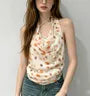 Cowl Neck Polka Dot Sheer Slim-Fit Tank Top