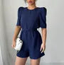 Puff Sleeve Plain Tie-Waist Playsuit