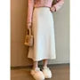 High Waist Plain Slit Midi A-Line Skirt