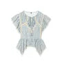 Short-Sleeve Plaid Lace Trim Asymmetrical Blouse