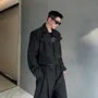 Set: Notch Lapel Plain Cropped Single-Button Blazer + Mid Rise Inverted Pleated Wide Leg Pants