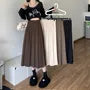 High Waist Pleated Midi A-Line Skirt
