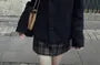 Stand Collar Plain Single-Breasted Jacket / Mid Rise Plaid Mini Pencil Skirt / Set