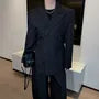 Peak Lapel Plain Double-Breasted Blazer