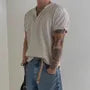 Short-Sleeve Henley Plain Ribbed T-Shirt