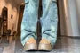 High Waist Washed Wide Leg Cargo Jeans