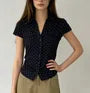 Short Sleeve V-Neck Plaid Slim-Fit Shirt / Polka Dot Shirt