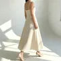 Spaghetti Strap Crew Neck Plain Maxi A-Line Dress
