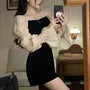 Flare-Sleeve Square Neck Two Tone Mini Bodycon Dress