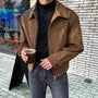Collared Plain Faux Suede Zip Jacket