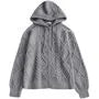 Plain Hooded Cable-Knit Zip Cardigan