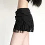 Mid Waist Belt Accent Plain Fringe Mini Pencil Skirt