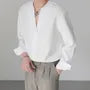 Long-Sleeve V-Neck Plain Textured Shirt