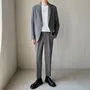 Set: Plain Single-Button Blazer + Tapered Dress Pants