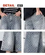 Mid Rise Jacquard Washed Wide Leg Denim Shorts