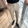 Mid Rise Plain Cropped Straight Leg Dress Pants