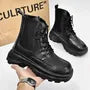 Platform Lace-Up Faux Leather Short Boots