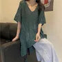 Elbow Sleeve V-Neck Plain Slit Knit Cover Up Top