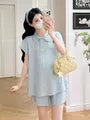 Maternity Set: Short-Sleeve Textured Polo Shirt + Shorts