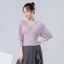 Puff-Sleeve V-Neck Plain Shirred Dance Top