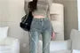 Mid Rise Washed Distressed Flared Jeans