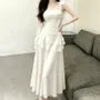 Ruffle Trim Sleeveless Square Neck Plain Maxi A-Line Dress