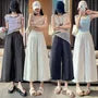 Set: High Waist Plain Frill Trim Cropped Wide Leg Pants + Lace Decorative Hem