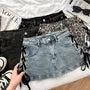 Mid Waist Lace-Up Denim Mini Pencil Skorts