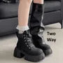 Lace-Up Platform Chunky Heel Short Boots