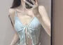 Set: Ribbon Front Tankini Top + Bottom + Cover-Up Skirt
