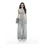 Short-Sleeve Crew Neck Plain Slim Fit Crop T-Shirt