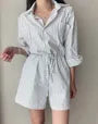 Long-Sleeve Henley Striped Pocket Front Romper