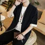 Elbow-Sleeve Open Front Linen Jacket