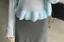 Set: Round Neck Plain Pointelle Cardigan + Ruffle Trim Knit Cami Top