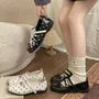Polka Dot / Plain Lace Up Faux Leather Shoes