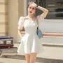 Short-Sleeve Lace Panel Wide-Leg Romper