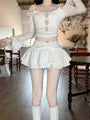 High Waist Plain Frill Trim Layered Mini A-Line Skort