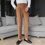 High Waist Plain Inverted Pleated Cropped Tapered Dress Pants