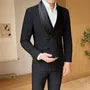 Set: Shawl Collar Plain Double Breasted Blazer + Mid Rise Plain Wide Leg Dress Pants