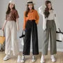 Elastic Waist Plain Cropped Wide Leg Pants