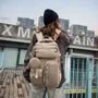 Set: Plain Multi-Pocket Fabric Backpack + Coin Purse