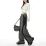 Drawstring Waist Two Tone Wide Leg Pants