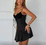 Spaghetti Strap Lace Panel Polka Dot Slim-Fit Mini A-Line Dress