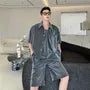 Set: Elbow-Sleeve Crew Neck Plain T-Shirt + Mid Rise Wide Leg Shorts + Shirt